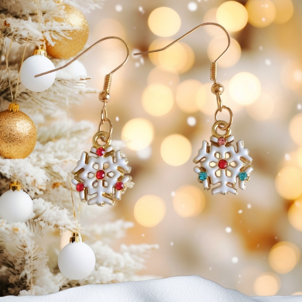 White Dendrite Snowflake Earrings